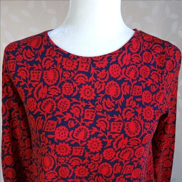 Boden Retro Folk Art Floral Print Long Sleeve Cotton Blend Top US 6 Red Blue - Picture 5 of 14